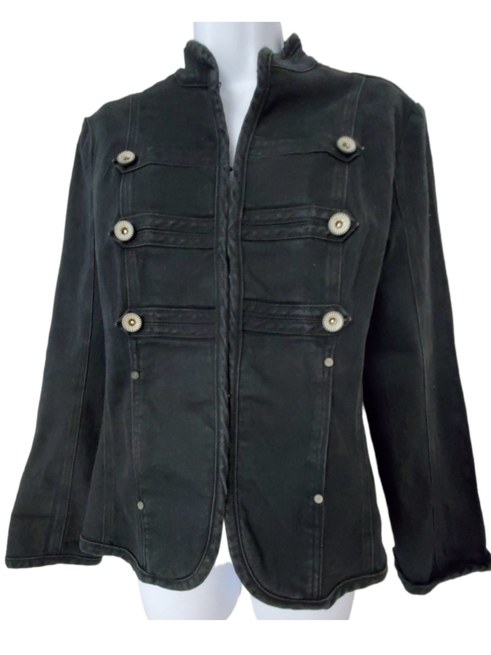 Live a Little Black Denim Military-Style Buttoned Blazer XL